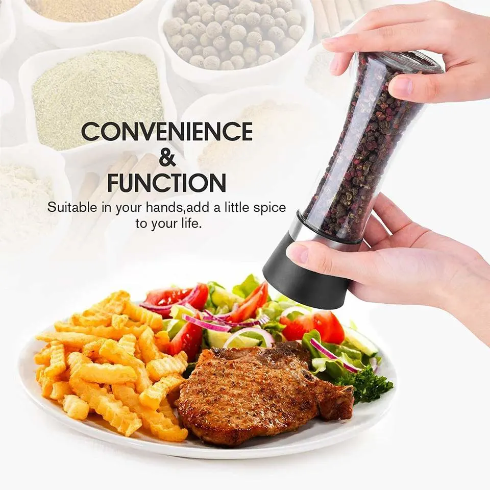 Qzq Wholesale Hot Sell Adjustable Manual Pepper Mill Glass Bottle Ceramic Core Stainless Steel Chili Salt and Pepper Grinder